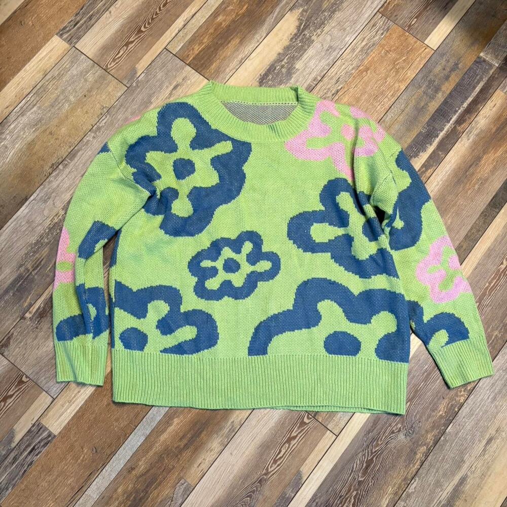 Oversized spongebob flower sweater| Retro | 80s Floral y2k